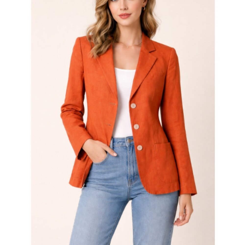 Battistoni Women's Chic Orange Roma Three Button Blazer Size Medium